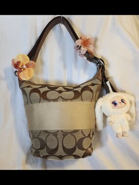 Vintage Coach Signature Canvas Brown & Tan Hobo Bag